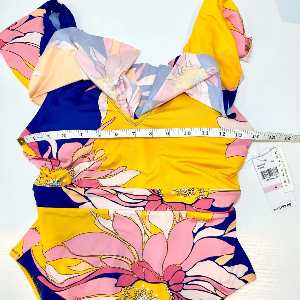 Trina Turk Breeze Ruffle Plunge One-Piece Swimsuit, Retro Multi-Color NWT - Picture 12 of 15